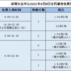 2021深圳全民健身日各大体育场馆免费开放安排（持续更新）