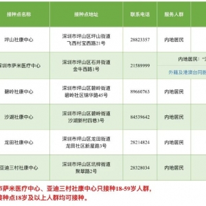 8月10日深圳坪山区新冠疫苗接种安排