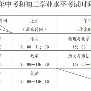 2021年深圳中考及初二学考时间安排