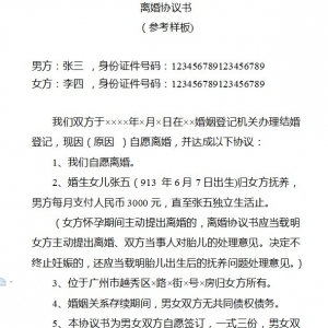 深圳离婚协议书模板