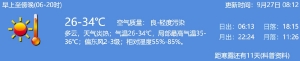 2021年9月27日深圳天气多云炎热气温26-34℃