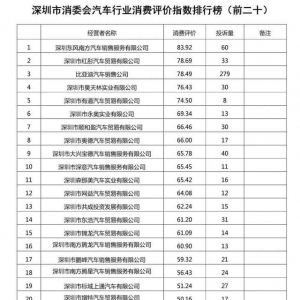 买车找哪些公司靠谱？深圳市消委会发布汽车行业消费评价指数排行榜 ... ...