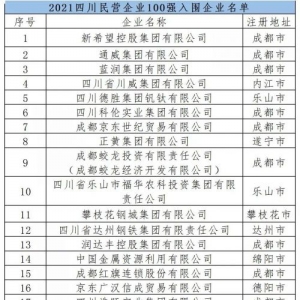 2021四川民营企业100强榜单发布