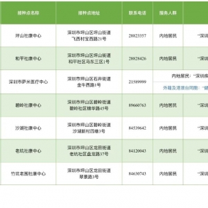 10月26日深圳坪山区新冠疫苗有苗的接种点