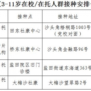 深圳盐田区启动3~11岁人群新冠疫苗接种