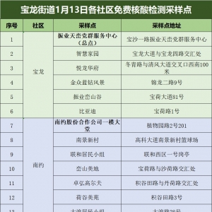 深圳龙岗区宝龙街道免费核酸检测采样点（1月13日）