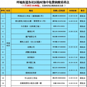 深圳龙岗区坪地街道1月18日免费核酸检测点信息