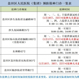 深圳盐田区人民医院及社康就诊和疫苗接种的最新通知