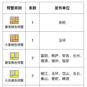 浙江多地宣布
暴雪预警，部门
高速路口封闭