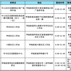 深圳龙岗区2月9日坪地街道8个核酸检测采样点