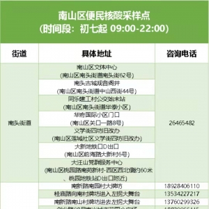 深圳南山区各街道核酸采样点（2月7日起）