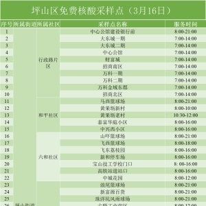 3月16日坪山区免费核酸检测点名单