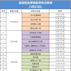 盐田区3月23日核酸采样点安排