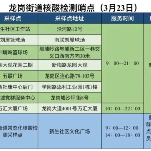 深圳龙岗区龙岗街道核酸检测点(3月23日)