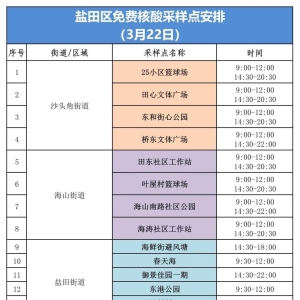 盐田区3月22日核酸采样点安排