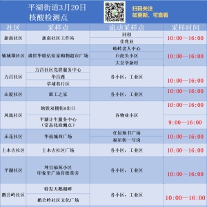 深圳龙岗区平湖街道3月20日核酸采样点安排