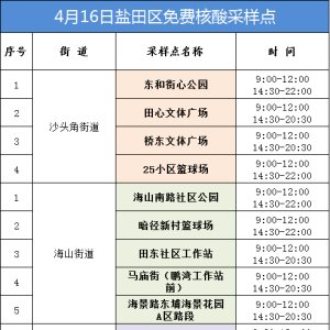 盐田区4月16日核酸采样点安排