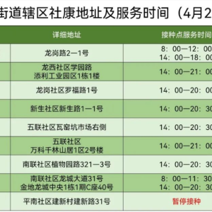 4月20日龙岗街道新冠疫苗接种点安排