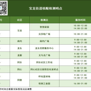 龙岗区宝龙街道6月9日核酸安排