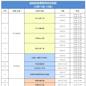 盐田区核酸采样点6月11日-12日