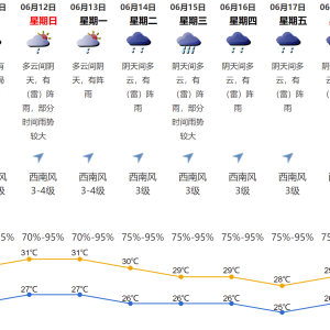 2022年6月10日深圳天气阴天，有大雨到暴雨