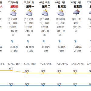 2022年7月7日深圳天气多云间阴天有分散雷阵雨